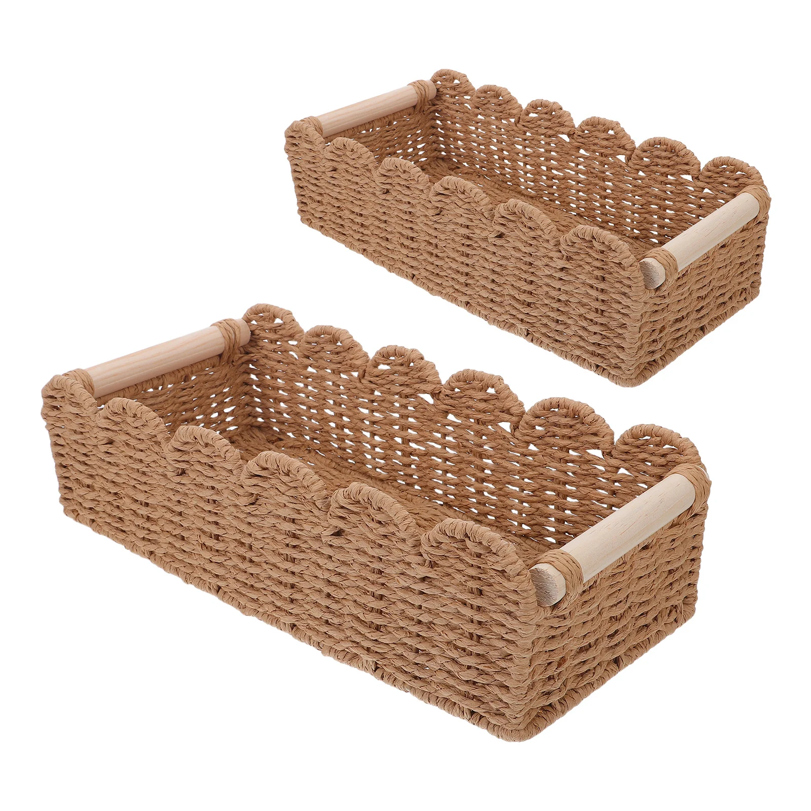 2Pcs Handmade Paper Rope Storage Basket Scalloped Edge Wooden Handle Toilet Paper Organizer Shelf Decorative Basket for Bathroom
2Pcs Handmade Paper Rope Storage Basket Scalloped Edge Wooden Handle Toilet Paper Organizer Shelf Decorative Basket for Bathroom