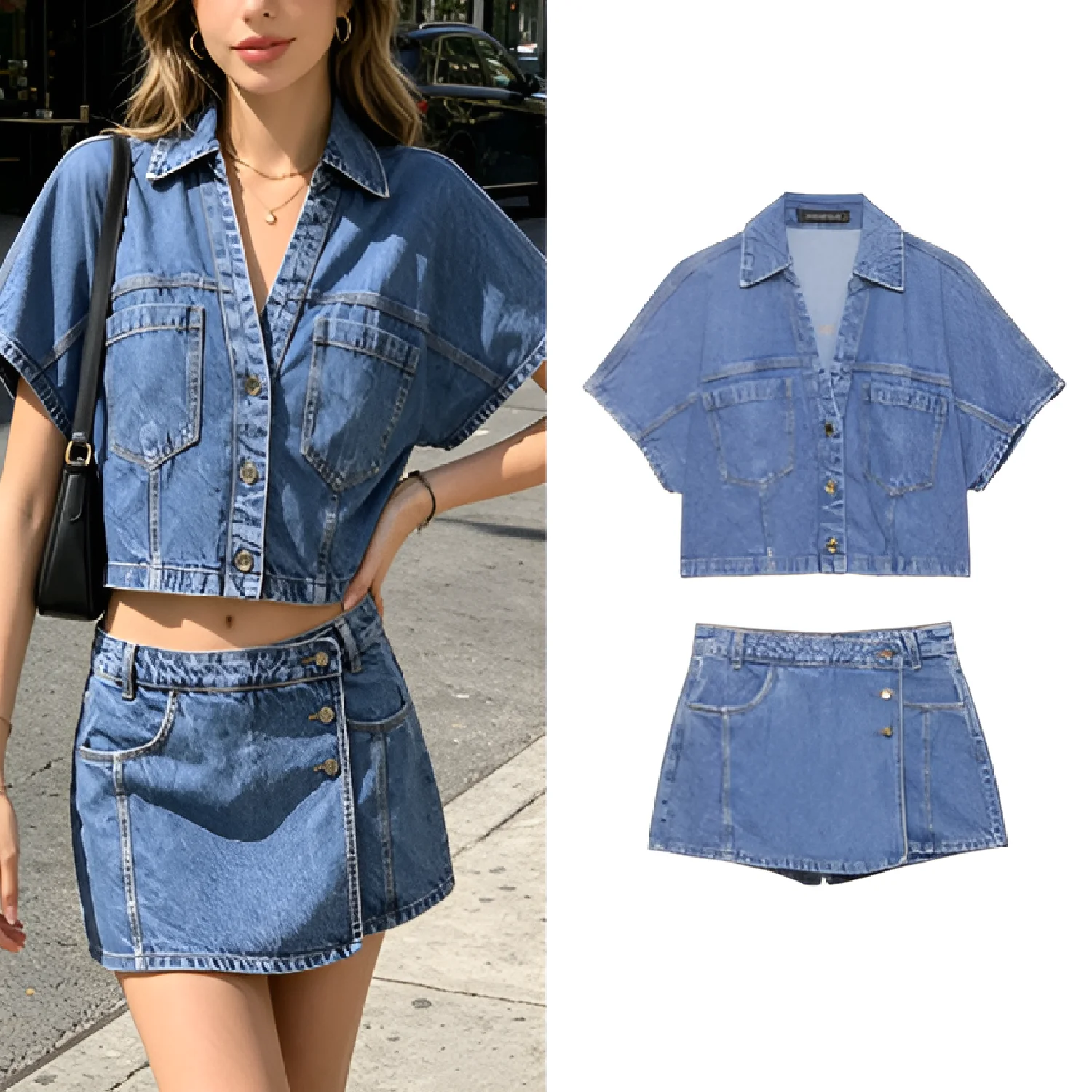 Pure Color Denim Set Women 2026 Casual Denim Shirt And High Waist Shorts Suit Turn Down Collar Pocket Skirt Two Piece Set
Pure Color Denim Set Women 2026 Casual Denim Shirt And High Waist Shorts Suit Turn Down Collar Pocket Skirt Two Piece Set