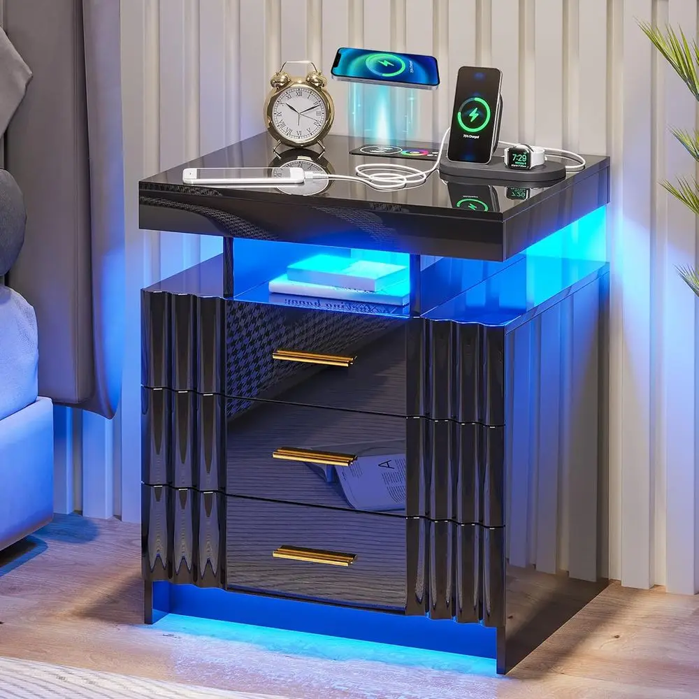 Contemporary Black Nightstand with Wireless Charging and USB Ports, Auto-Sensor Smart Bedside Table
Contemporary Black Nightstand with Wireless Charging and USB Ports, Auto-Sensor Smart Bedside Table