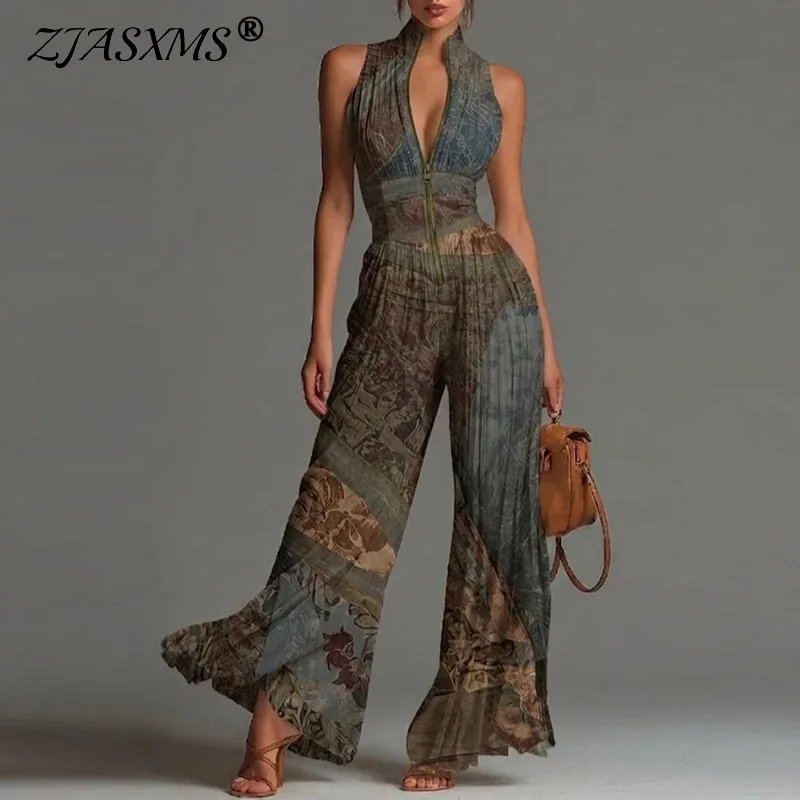 Spring Stand Collar Zipper Pleated Jumpsuit Women Elegant High Waist Wide Leg Long Pants Romper Summer Sleeveless Loose Overalls
Spring Stand Collar Zipper Pleated Jumpsuit Women Elegant High Waist Wide Leg Long Pants Romper Summer Sleeveless Loose Overalls