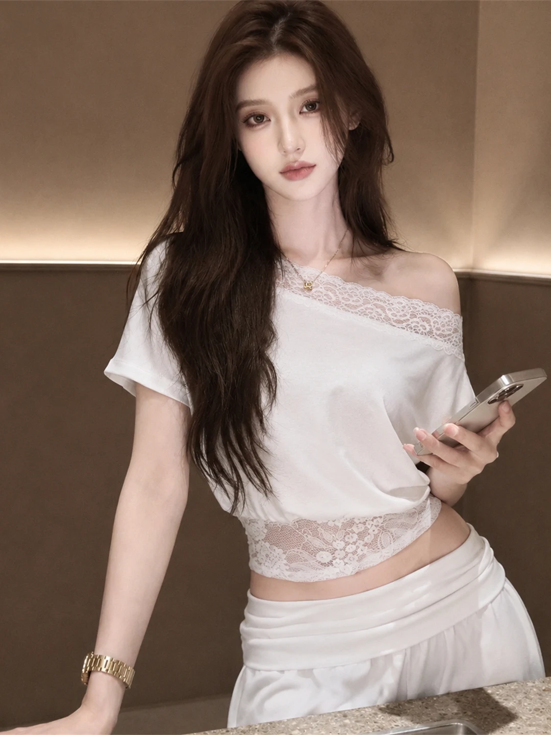 Elegant Lace Splice Shoulder Bared Top Korean Style Commute Shirt Women's Fashion Summer 2026 High End Sensation Silk Blend T...
Elegant Lace Splice Shoulder Bared Top Korean Style Commute Shirt Women's Fashion Summer 2026 High End Sensation Silk Blend T...