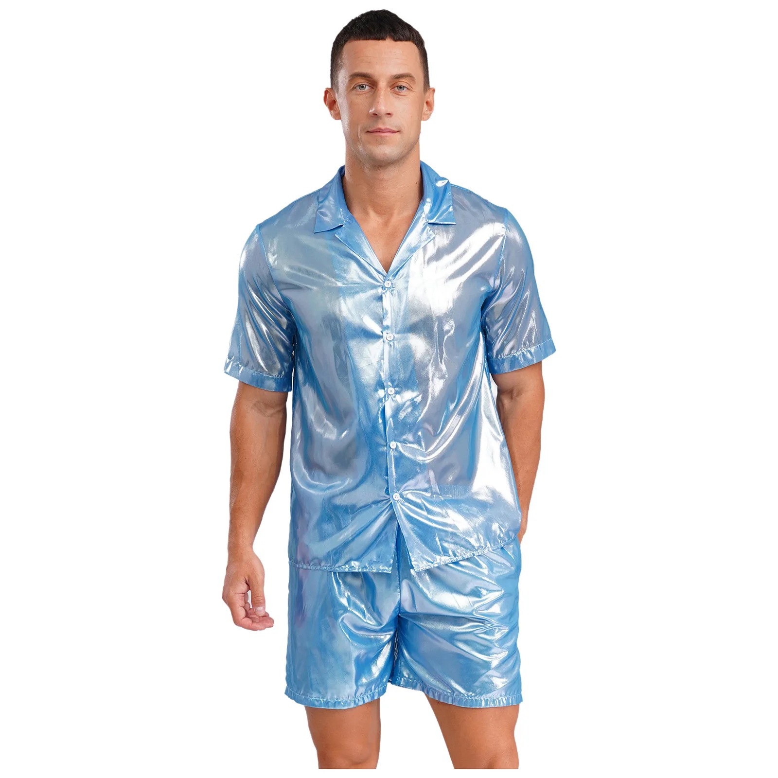 Mens Shiny Beachwear See-through Water-ripple Shirt Top And Elastic Waistband Loose Boxer Shorts for Pool Beach Night Club Wear
Mens Shiny Beachwear See-through Water-ripple Shirt Top And Elastic Waistband Loose Boxer Shorts for Pool Beach Night Club Wear