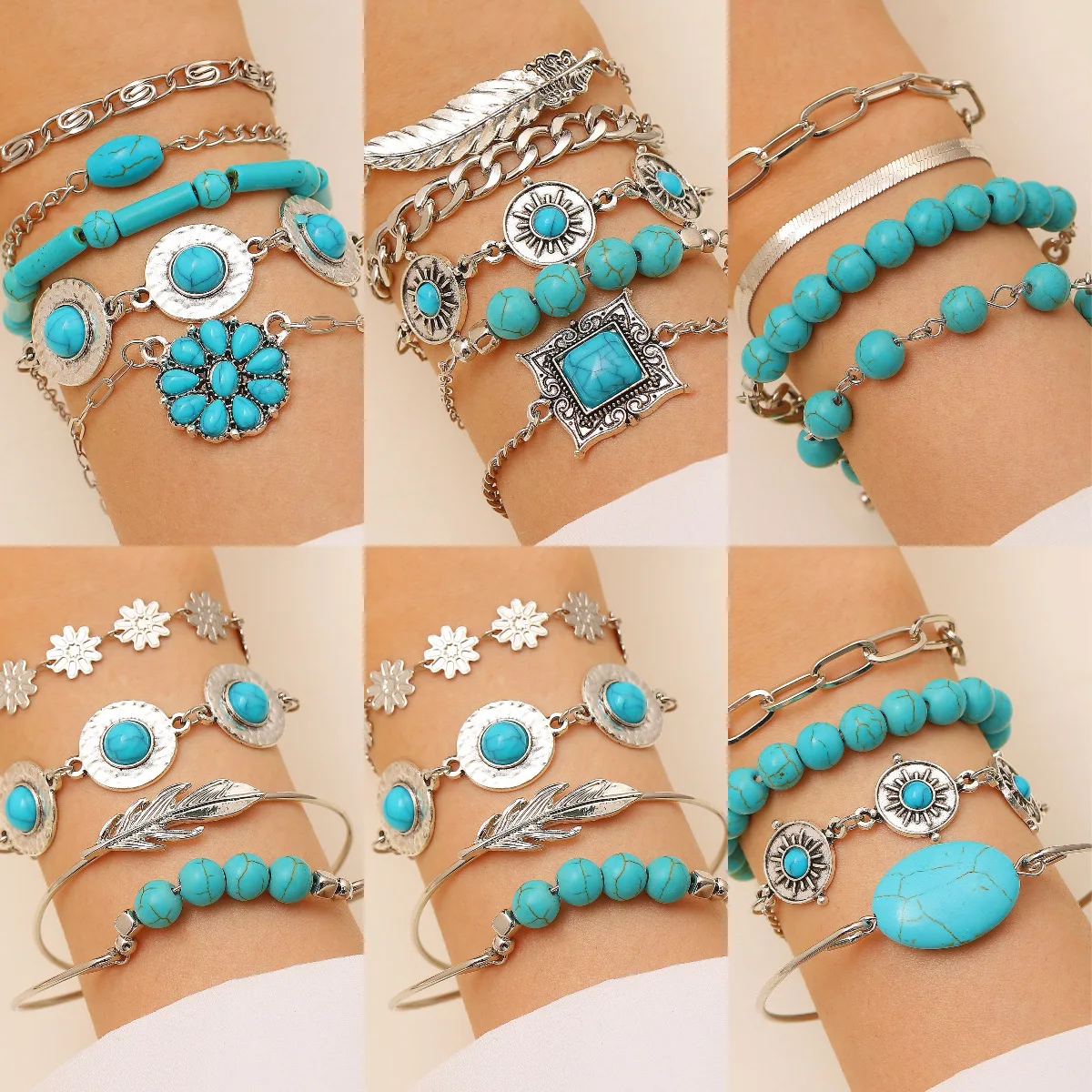 Vintage Bohemian ethnic style turquoise bracelet set women's open bracelet bracelet multi-piece set
Vintage Bohemian ethnic style turquoise bracelet set women's open bracelet bracelet multi-piece set