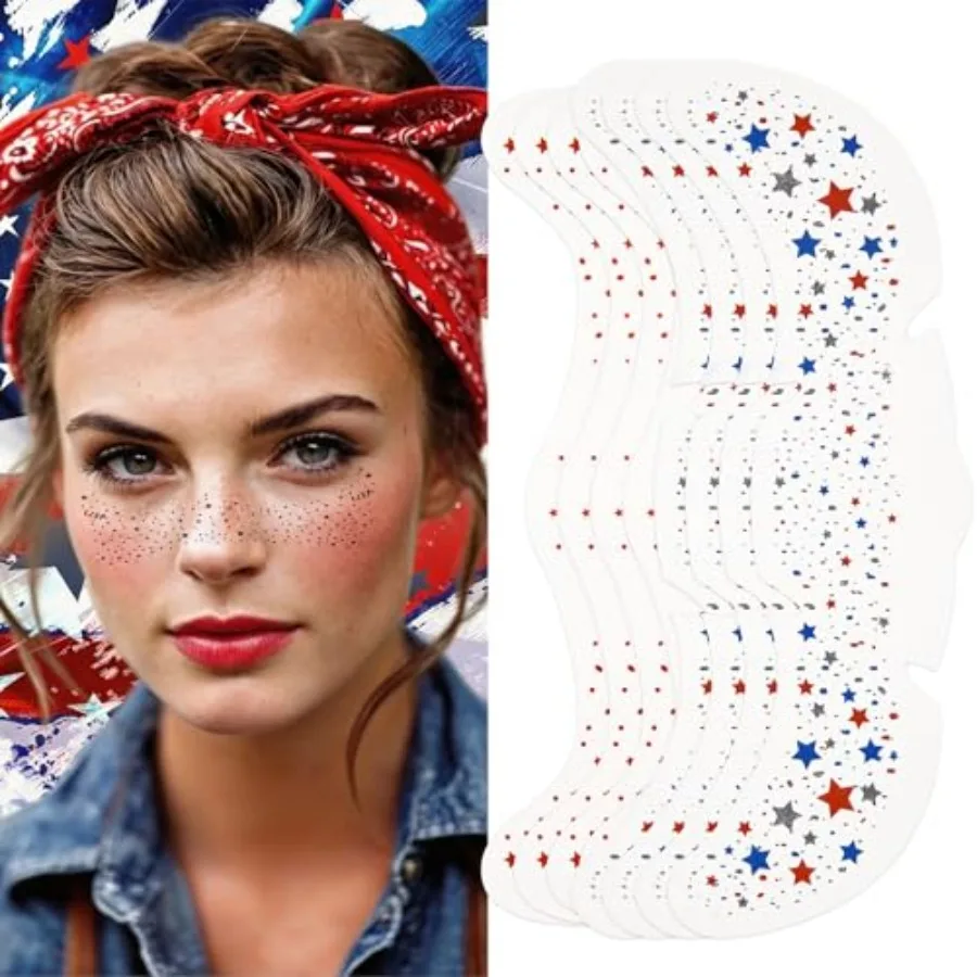 4th of July Red White and Blue Freckles Tattoo, 8PCS Patriotic Glitter Freckles Face Temporary Tattoos, 2026 4th of July Outfit
4th of July Red White and Blue Freckles Tattoo, 8PCS Patriotic Glitter Freckles Face Temporary Tattoos, 2026 4th of July Outfit