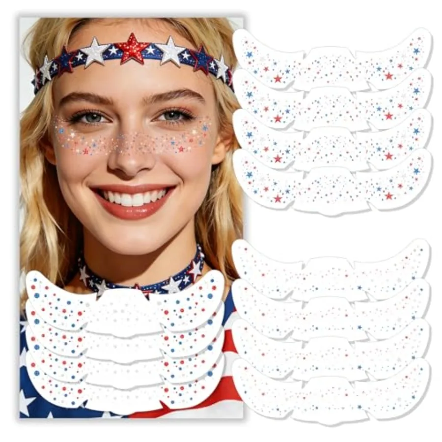 3 Styles Red White and Blue Freckles, 12 Pcs 4th of July Glitter Freckles, Star Patriotic Face Tattoos for Women,4th of July Fa
3 Styles Red White and Blue Freckles, 12 Pcs 4th of July Glitter Freckles, Star Patriotic Face Tattoos for Women,4th of July Fa