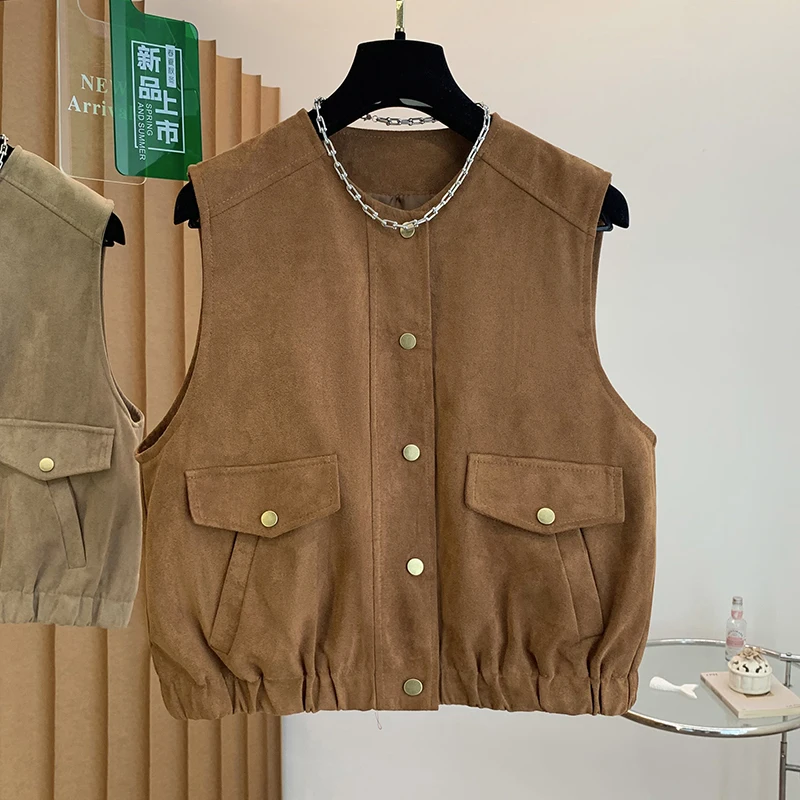 Korean Sle Suede Vest Women's Spring Autumn Loose Casual round Ne Svel oulder Pad Top Layered Outerwear Jaet
Korean Sle Suede Vest Women's Spring Autumn Loose Casual round Ne Svel oulder Pad Top Layered Outerwear Jaet