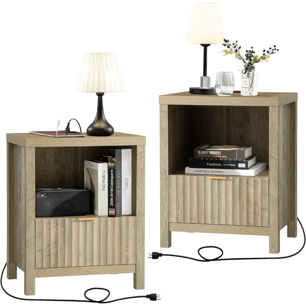 Night Stand Set 2, Fluted Nightstand with Charging Station Bed Side Table End Table with Drawer Storage Mid Century Wood Night S
Night Stand Set 2, Fluted Nightstand with Charging Station Bed Side Table End Table with Drawer Storage Mid Century Wood Night S