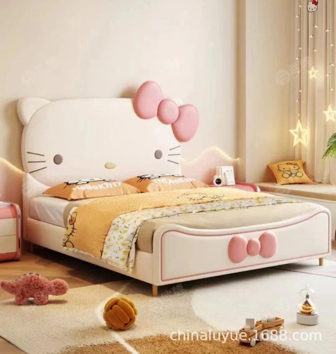 Kitty cat cute children's cartoon girl princess solid wood single girl pink soft bag Bed
Kitty cat cute children's cartoon girl princess solid wood single girl pink soft bag Bed