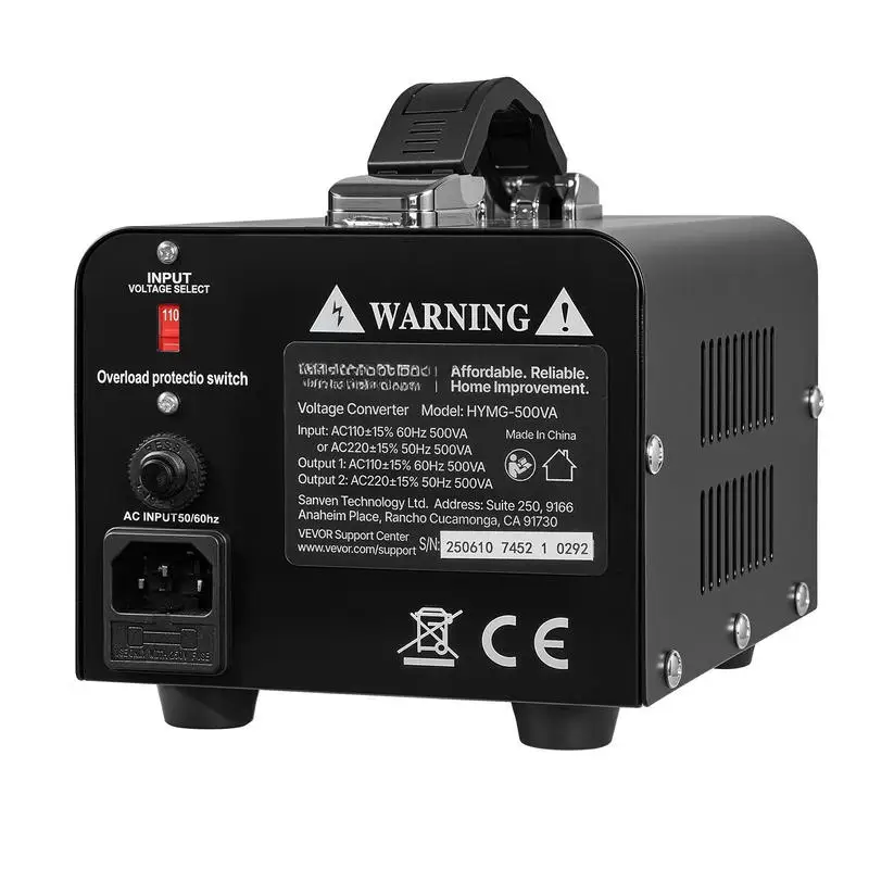 Voltage Converter Transformer, 500VA, Heavy Duty Step Up/Down Power Transformer, Convert from 110V to 220V and 220V to 110V, with US Outlet, EU Outlet, Power Cord, Circuit Breaker Protection
Voltage Converter Transformer, 500VA, Heavy Duty Step Up/Down Power Transformer, Convert from 110V to 220V and 220V to 110V, with US Outlet, EU Outlet, Power Cord, Circuit Breaker Protection