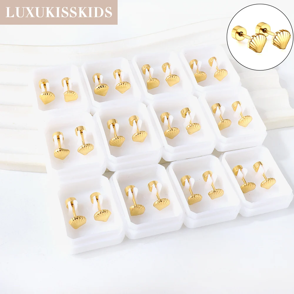 LUXUKISSKIDS 12Pairs Wholesale Golden Small Shell Stud Earrings For Women/Girls Trendy Stainless Steel Screw-back aretes Jewelry
LUXUKISSKIDS 12Pairs Wholesale Golden Small Shell Stud Earrings For Women/Girls Trendy Stainless Steel Screw-back aretes Jewelry