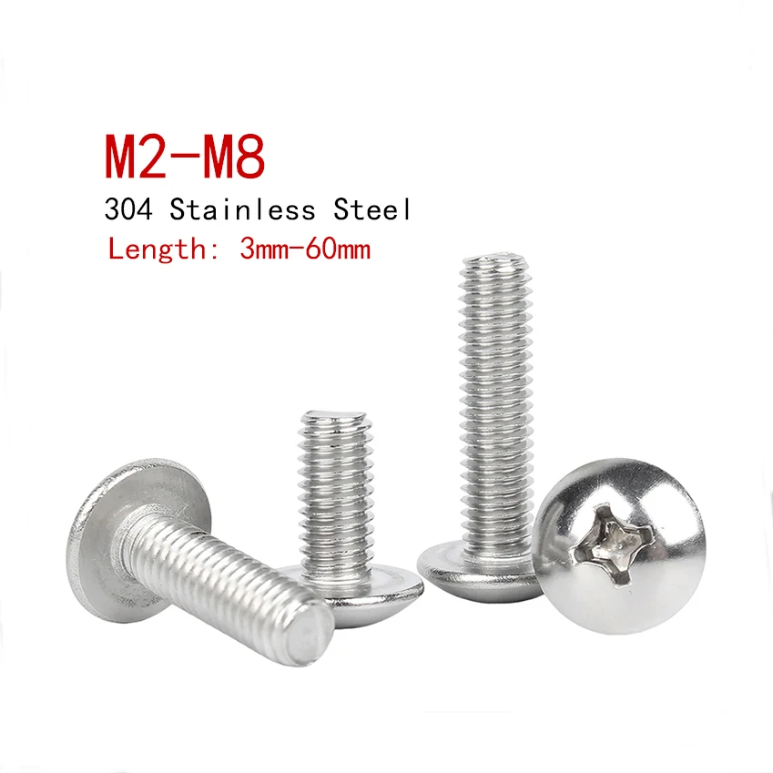 304 Stainless Steel Cross Umbrella Mushroom Head Screw M2 M2.5 M3 M4 M5 M6 M8, Phillips Truss Machine Tooth Screw
304 Stainless Steel Cross Umbrella Mushroom Head Screw M2 M2.5 M3 M4 M5 M6 M8, Phillips Truss Machine Tooth Screw