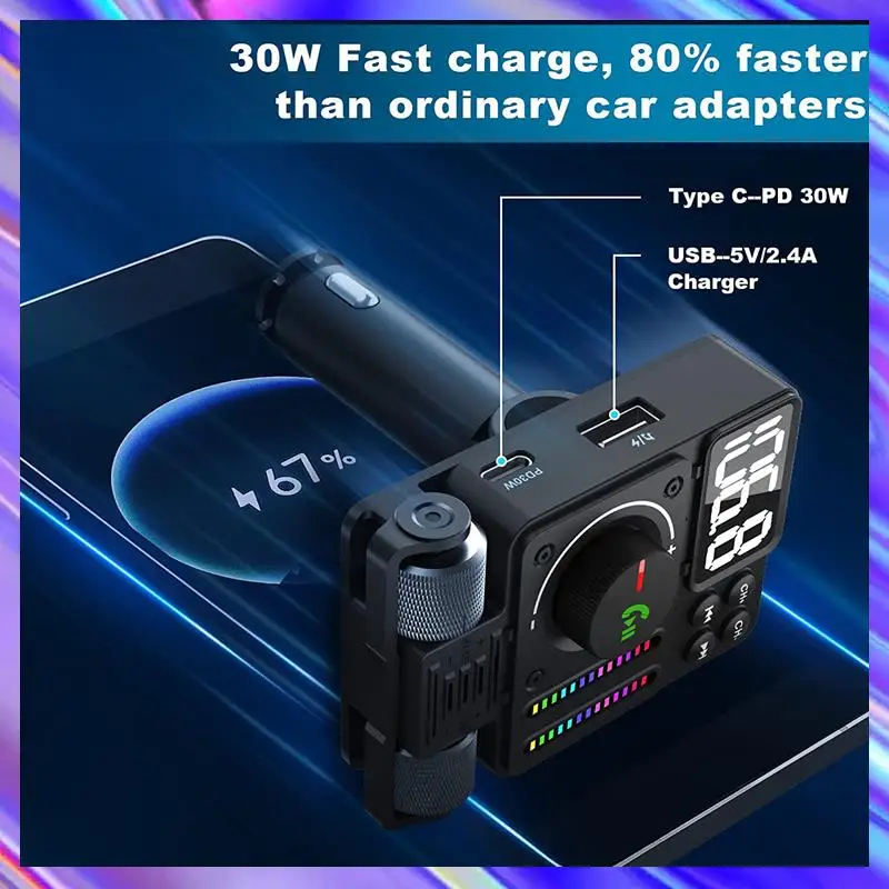Bluetooth Car Adapter Bluetooth 5.3 FM Transmitter, PD 30W Type C Fast Charge & USB Port, Hifi Treble & Bass Player
Bluetooth Car Adapter Bluetooth 5.3 FM Transmitter, PD 30W Type C Fast Charge & USB Port, Hifi Treble & Bass Player