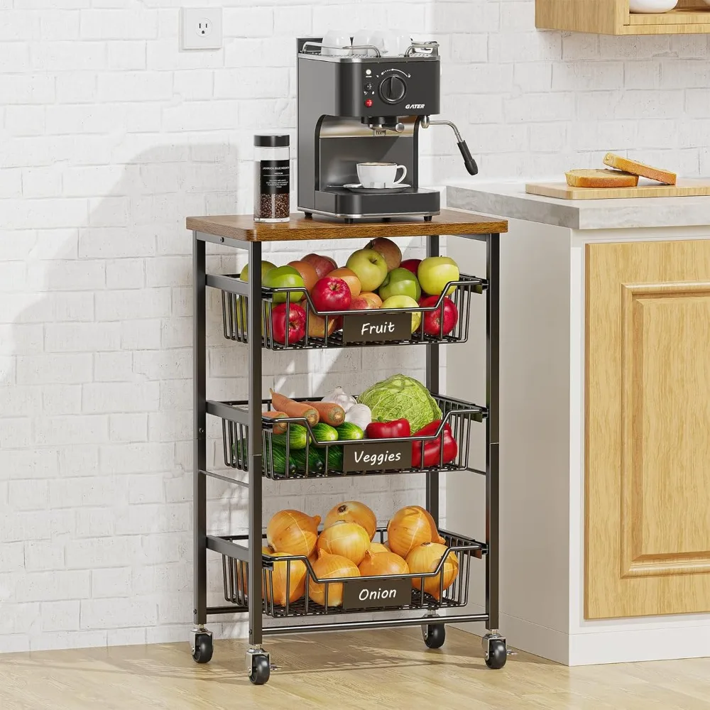 4-Tier Vegetable Fruit Basket Kitchen Storage Rolling Cart on Wheels with Pull-Out Baskets and Wood Top for Kitchen Diningroom
4-Tier Vegetable Fruit Basket Kitchen Storage Rolling Cart on Wheels with Pull-Out Baskets and Wood Top for Kitchen Diningroom