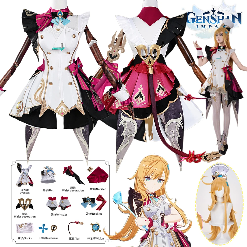 New! Game Escoffier Cosplay Genshin Impact Costume Wig Full Set Uniform Outfis Escoffier Cosplay Dress Role Play Props IN STOCK
New! Game Escoffier Cosplay Genshin Impact Costume Wig Full Set Uniform Outfis Escoffier Cosplay Dress Role Play Props IN STOCK