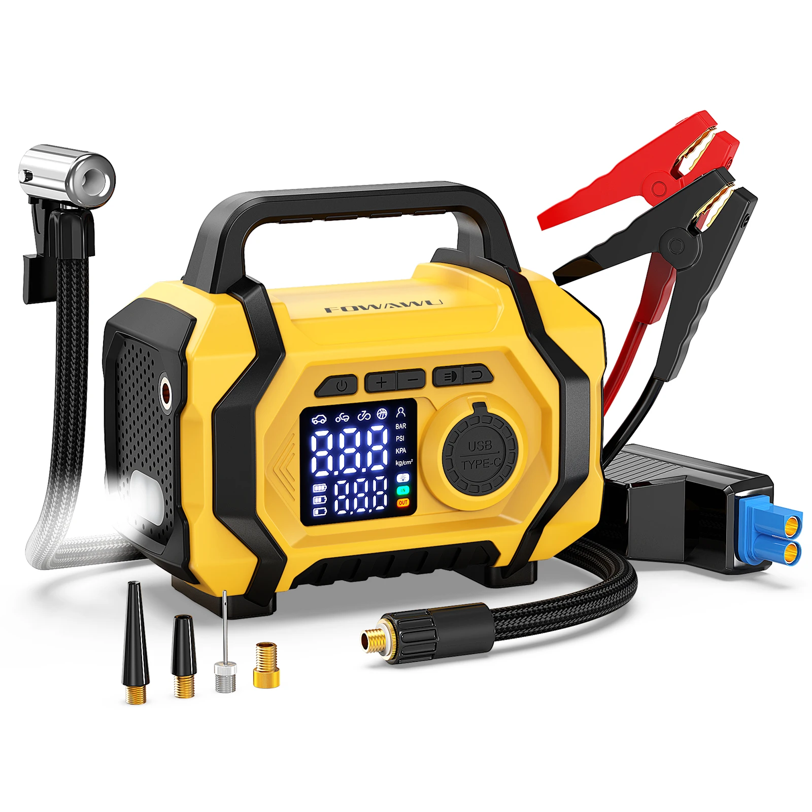 FOWAWU 6000A 26800mAh Jump Starter with Air Compressor,Car Battery Power Bank (ALL Gas/10.0L Diesel), Auto-Shutoff Tire Inflator
FOWAWU 6000A 26800mAh Jump Starter with Air Compressor,Car Battery Power Bank (ALL Gas/10.0L Diesel), Auto-Shutoff Tire Inflator