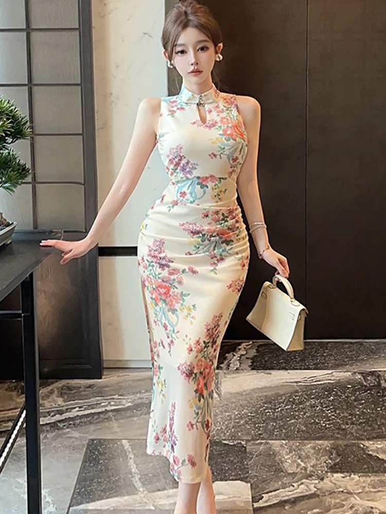 2025 корейское винтажное платье Cheongsam с цветочным принтом, женское шикарное облегающее длинное платье без рукавов, летние элегантные роскошные вечерние платья
2025 корейское винтажное платье Cheongsam с цветочным принтом, женское шикарное облегающее длинное платье без рукавов, летние элегантные роскошные вечерние платья