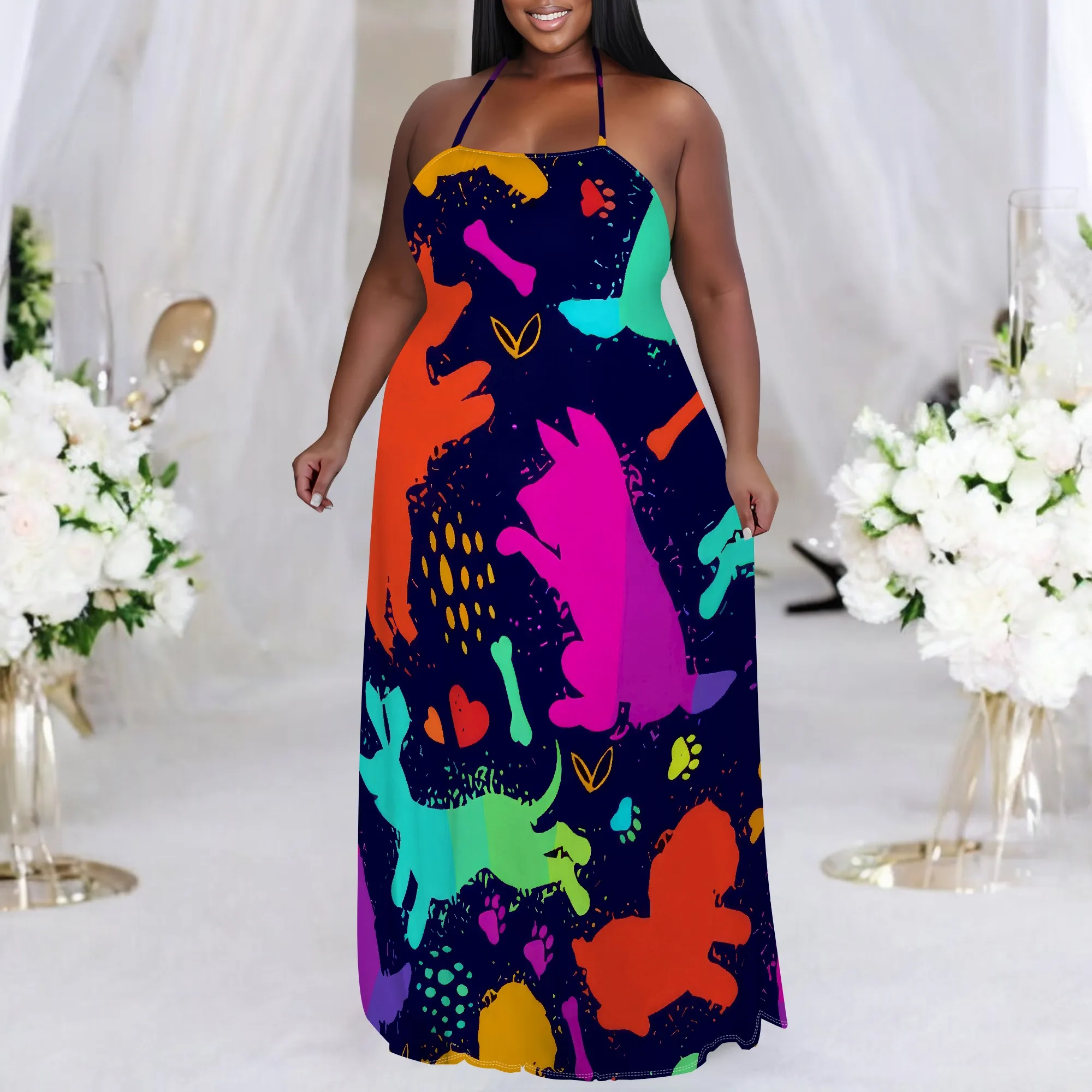 Plus Size Womens Sexy Casual Dresses for Curvy Women 3D Printed halterneck dress Short Sleeve Loose Maxi Dress
Plus Size Womens Sexy Casual Dresses for Curvy Women 3D Printed halterneck dress Short Sleeve Loose Maxi Dress