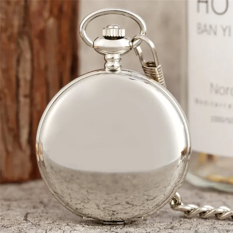 Silver Smooth Case Pocket Watch Arabic Number Display Quartz Movement Watches with Pendant Fob Chain Full Hunter Timepiece
Silver Smooth Case Pocket Watch Arabic Number Display Quartz Movement Watches with Pendant Fob Chain Full Hunter Timepiece