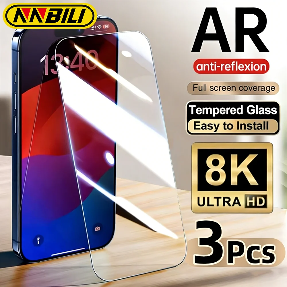 NNBILI 3Pcs HD AR Tempered Glass Screen Protector for iPhone 17Pro Max 17 16 15 14 13 12 11 Pro Max Plus For Phone Case Friendly
NNBILI 3Pcs HD AR Tempered Glass Screen Protector for iPhone 17Pro Max 17 16 15 14 13 12 11 Pro Max Plus For Phone Case Friendly