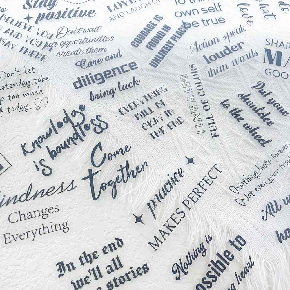 50PCS Inspirational Phrases Transparent PET Stickers Stylish Waterproof Decals DIY Decorative Stickers for Laptop Notebook
50PCS Inspirational Phrases Transparent PET Stickers Stylish Waterproof Decals DIY Decorative Stickers for Laptop Notebook