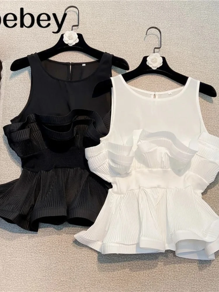 Spring 2026 Solid Color Sweet Pleated Ruffles Patchwork Shirt Women Sleeveless Slim Chiffon Blouse Top for Lady
Spring 2026 Solid Color Sweet Pleated Ruffles Patchwork Shirt Women Sleeveless Slim Chiffon Blouse Top for Lady