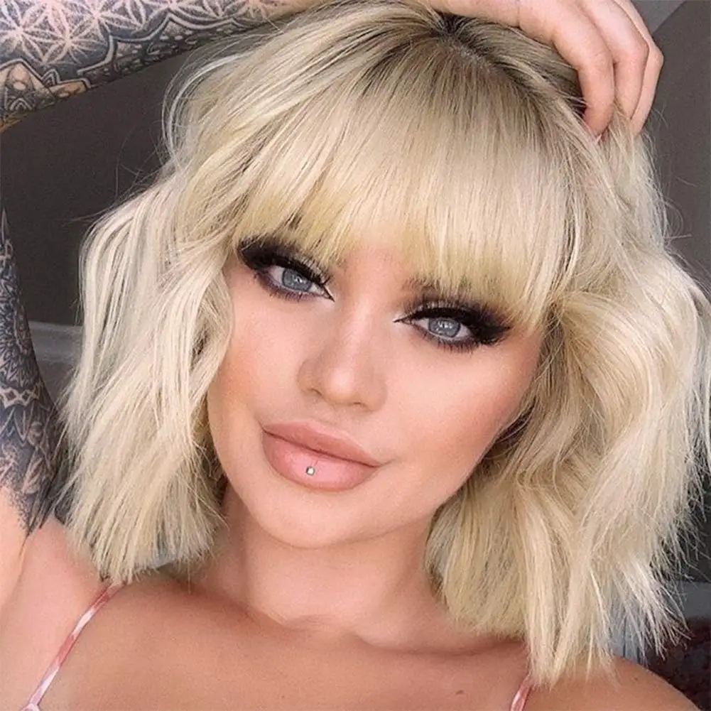 Women's Bob Wavy Wig, Heat Resistant Shoulder Length Synthetic Bob Wig, Wig with Bangs
Women's Bob Wavy Wig, Heat Resistant Shoulder Length Synthetic Bob Wig, Wig with Bangs