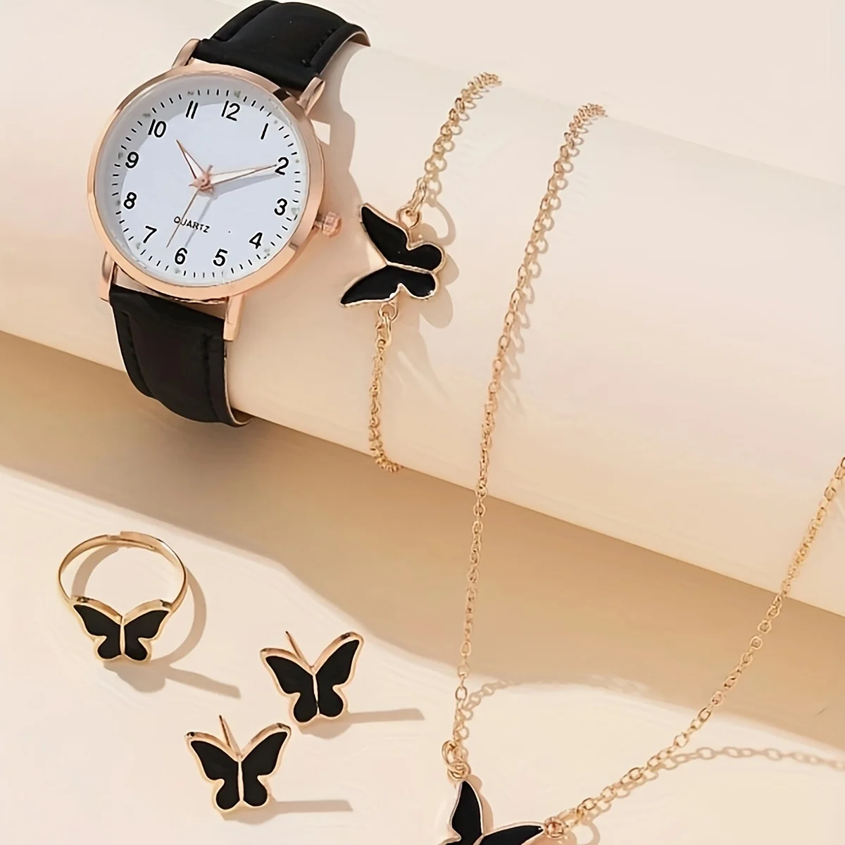 Ladies' Quartz Watch Set - PU Leather Strap Round Dial with Digital Display, Butterfly Jewelry Set
Ladies' Quartz Watch Set - PU Leather Strap Round Dial with Digital Display, Butterfly Jewelry Set