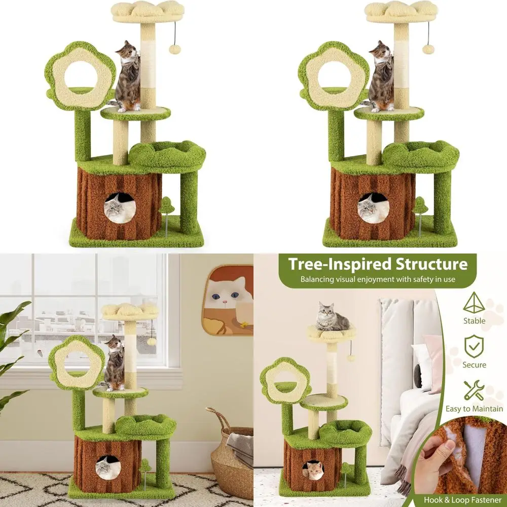 40 Indoor Multi-Level Cat Tree with Sisal Posts, Condo, Dangling Ball, and Spring Toy for Small & Medium Cats
40 Indoor Multi-Level Cat Tree with Sisal Posts, Condo, Dangling Ball, and Spring Toy for Small & Medium Cats