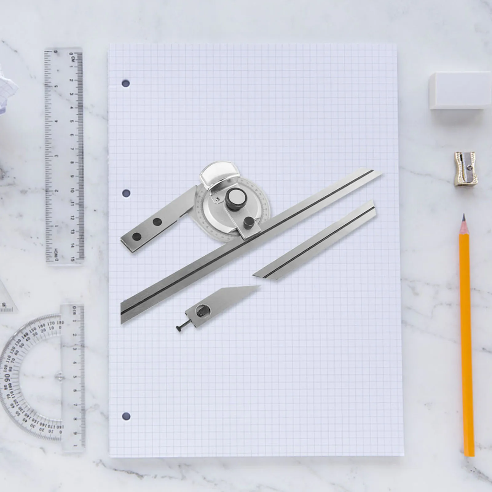 Protractor 360 Degree Steel Bevel Protractor Angle Finder Measuring Ruler W/ Magnifying Glass 360 Degree Protractor