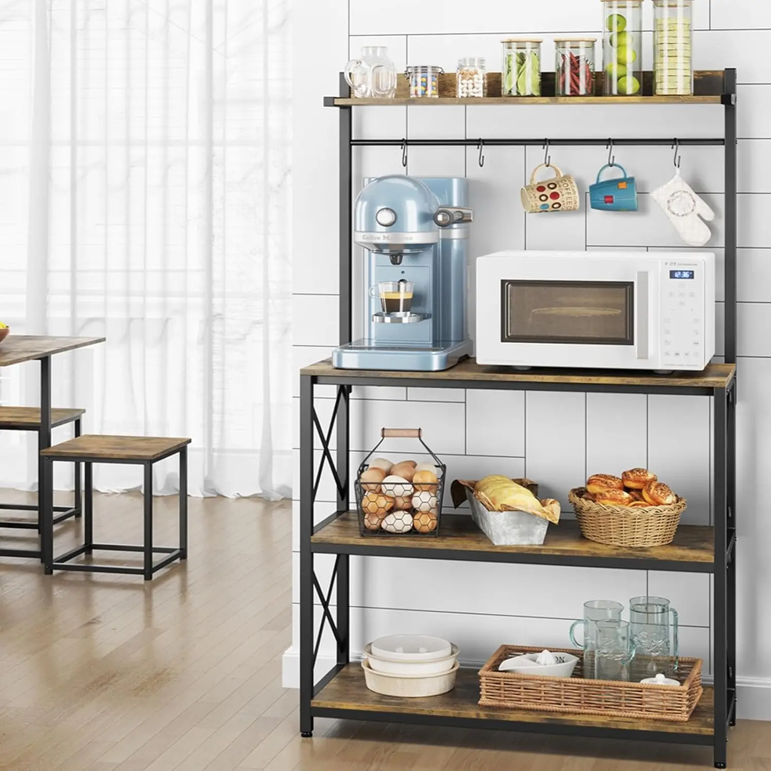 Kitchen Bakers Rack with , 36.5" Width Utility Microwave Stand Cart with 5 Hooks, Coffee Station for Kitchen, Dinning Roo
Kitchen Bakers Rack with , 36.5" Width Utility Microwave Stand Cart with 5 Hooks, Coffee Station for Kitchen, Dinning Roo