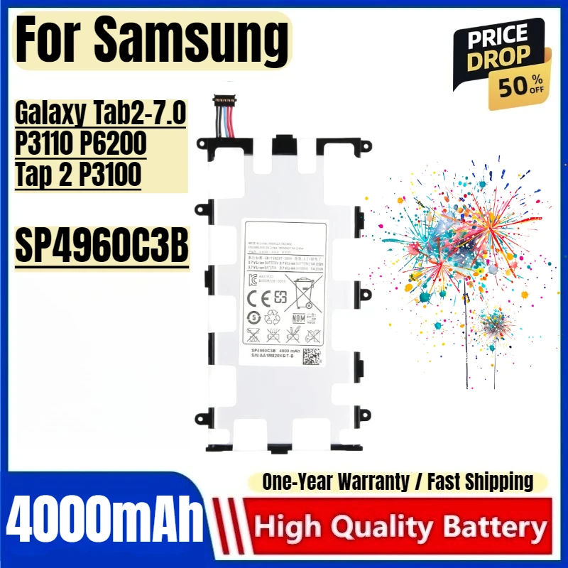 SP4960C3B для Samsung Galaxy Tab2-7.0 P3110 P6200 Tap 2 P3100 Аккумулятор для планшета Сменный аккумулятор большой емкости Bateria
SP4960C3B для Samsung Galaxy Tab2-7.0 P3110 P6200 Tap 2 P3100 Аккумулятор для планшета Сменный аккумулятор большой емкости Bateria