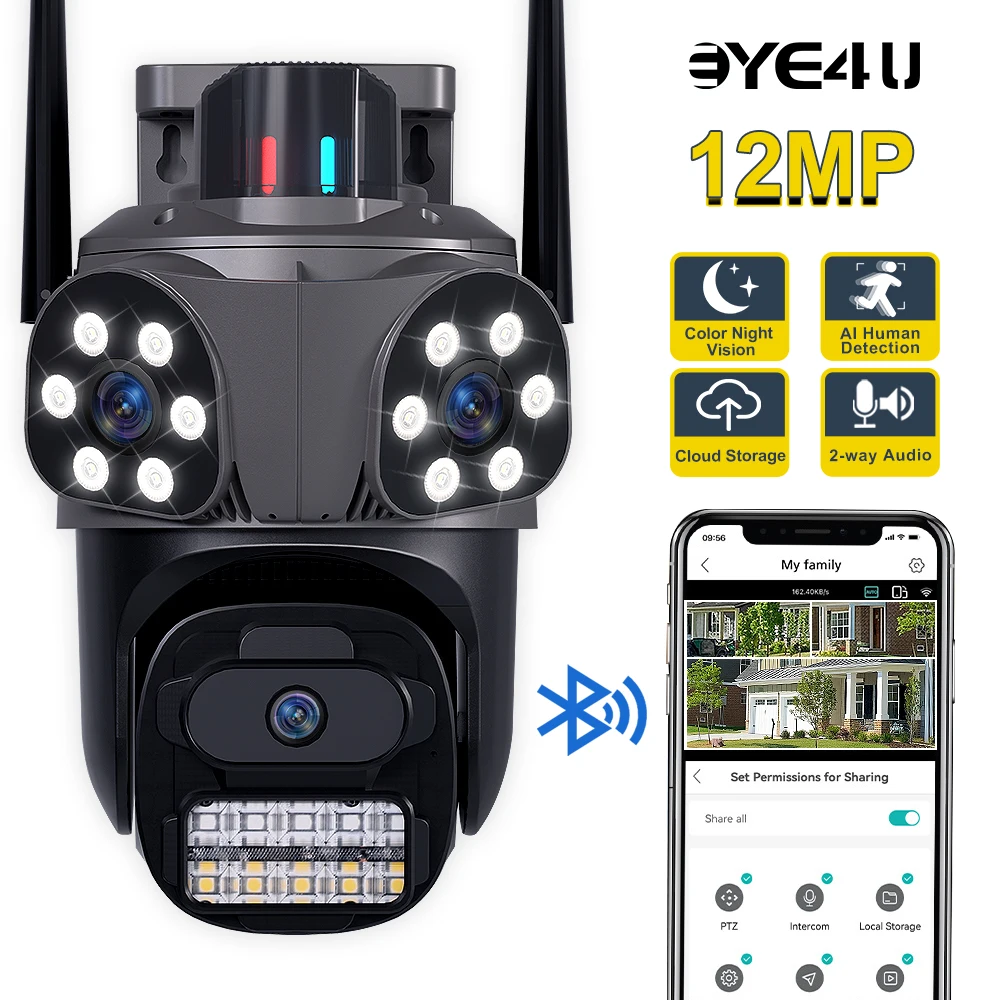 6K 12MP Security Camera Outdoor Three Lens Triple Screen Video Surveillance Cameras Auto Tracking PTZ WiFi Cam Bluetooth Connect
6K 12MP Security Camera Outdoor Three Lens Triple Screen Video Surveillance Cameras Auto Tracking PTZ WiFi Cam Bluetooth Connect
