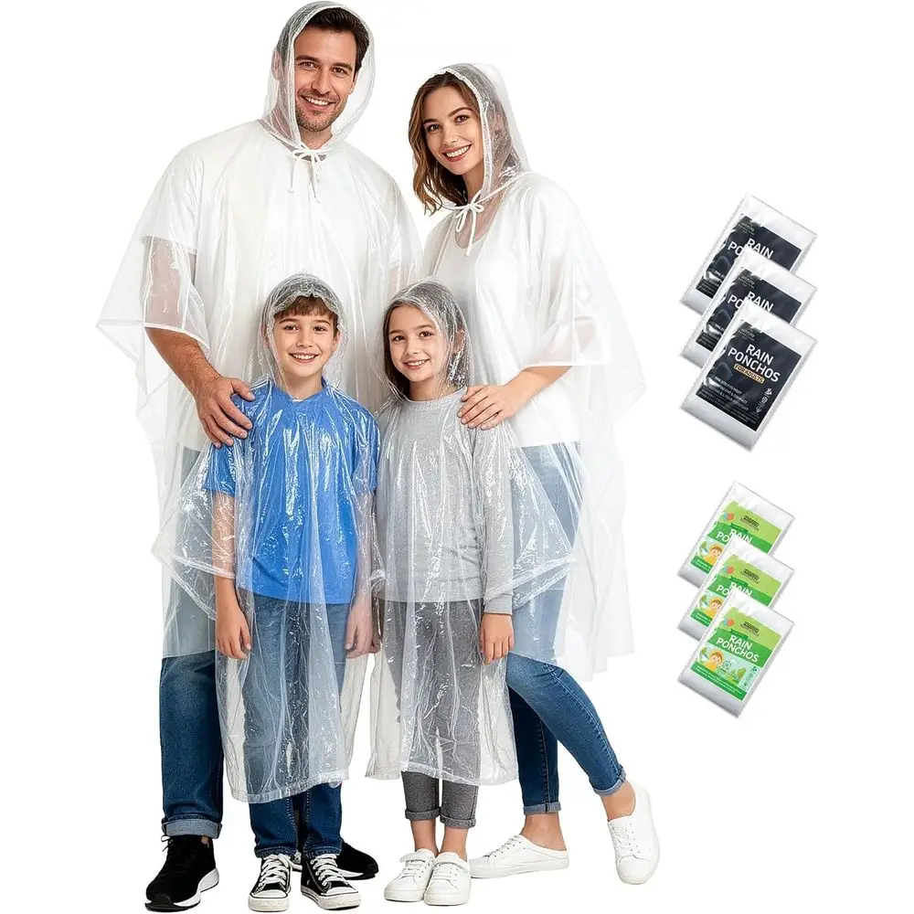 Family Pack Disposable Ponchos with Hood, 6/12/24 Count, Assorted Colors, Ideal for Home Survival Kits
Family Pack Disposable Ponchos with Hood, 6/12/24 Count, Assorted Colors, Ideal for Home Survival Kits