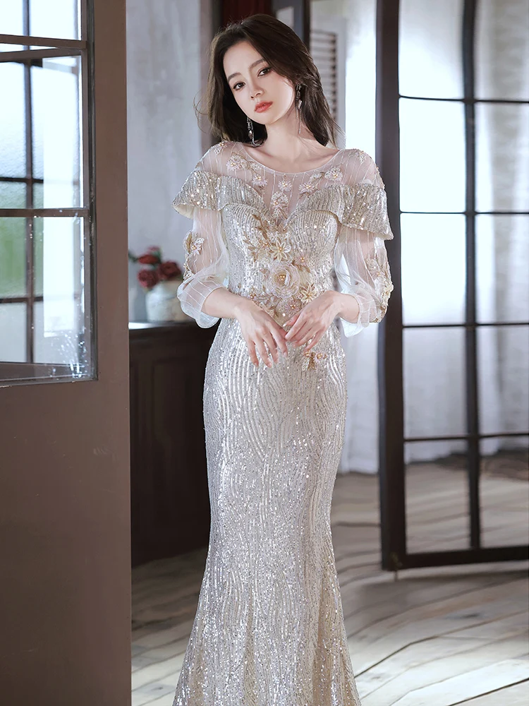 Exquisite Beaded Fi Tail Evening Gown Sexy Host Ball Luxury Heavy Work Adult Formal Wear Korean Sle mid Waist Long Dr
Exquisite Beaded Fi Tail Evening Gown Sexy Host Ball Luxury Heavy Work Adult Formal Wear Korean Sle mid Waist Long Dr