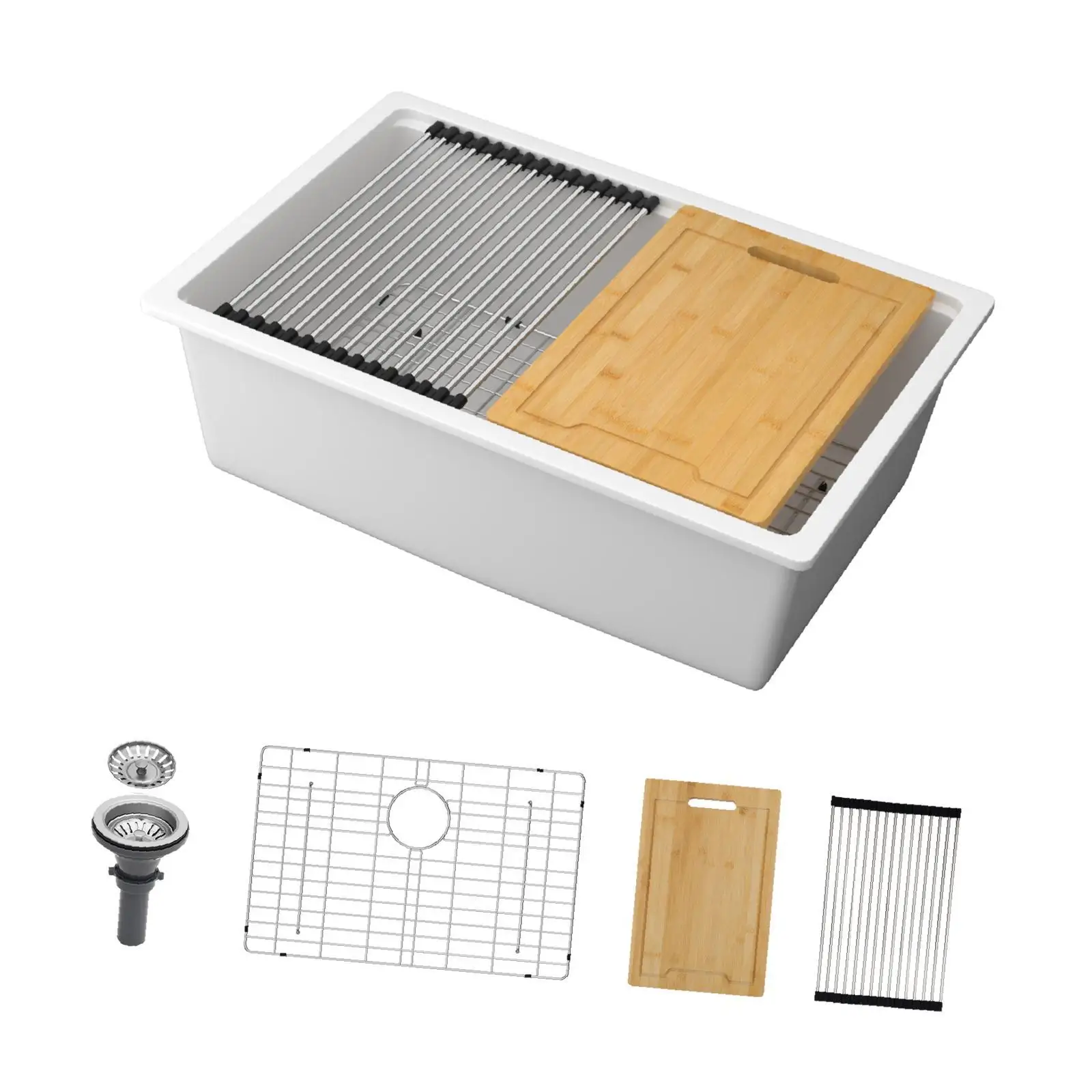 White Undermount Quartz Kitchen Sink Granite Composite Workstation Sink Durable Basin for Utility Kitchen Remodel
White Undermount Quartz Kitchen Sink Granite Composite Workstation Sink Durable Basin for Utility Kitchen Remodel