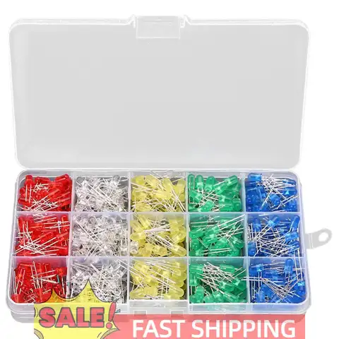 500Pcs Light Emitting Diode Assortment Red Yellow Blue Green White 5MM Light Emitting Diode Set LED Luminous Diode Assorted Kit