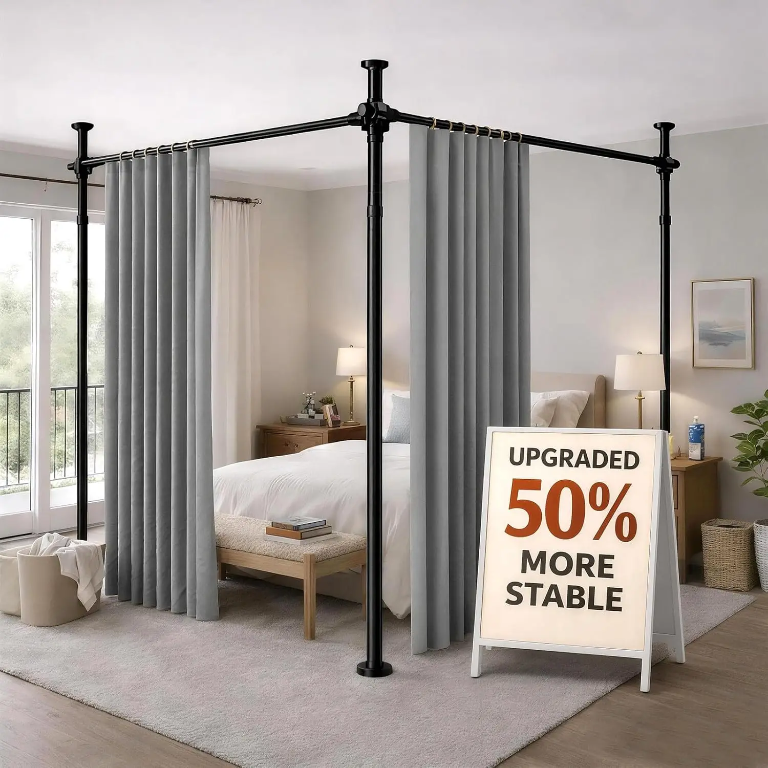 Room Divider Tension Rod No Drilling, Adjustable 72-200" W x 43-120" H Room Divider Curtain Rod, Black
Room Divider Tension Rod No Drilling, Adjustable 72-200" W x 43-120" H Room Divider Curtain Rod, Black
