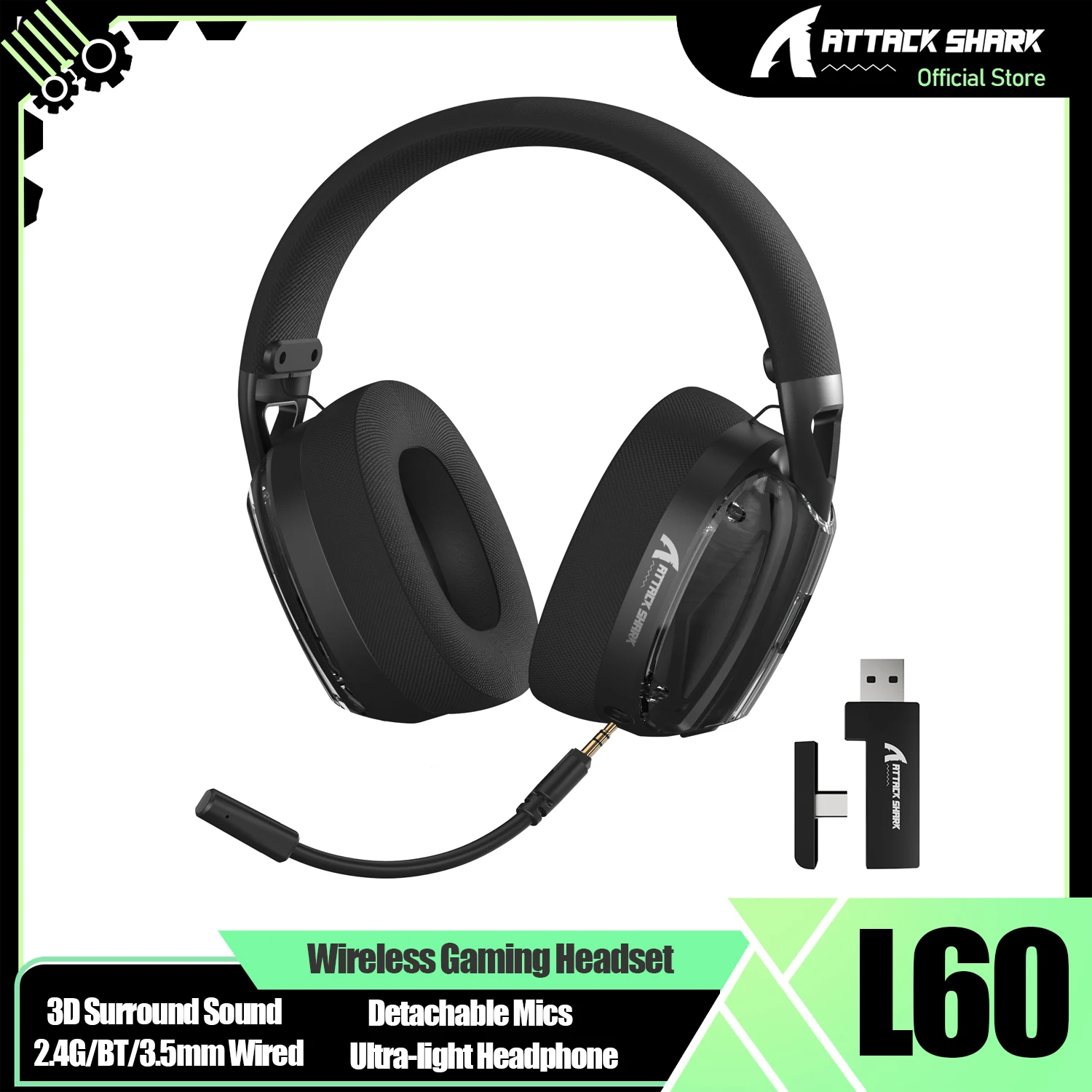 ATTACK SHARK L60 Wireless Gaming Headset, 2.4G/BT/3.5mm Wired Ultra-light Headphone with 40mm Drivers, Over Ear
ATTACK SHARK L60 Wireless Gaming Headset, 2.4G/BT/3.5mm Wired Ultra-light Headphone with 40mm Drivers, Over Ear
