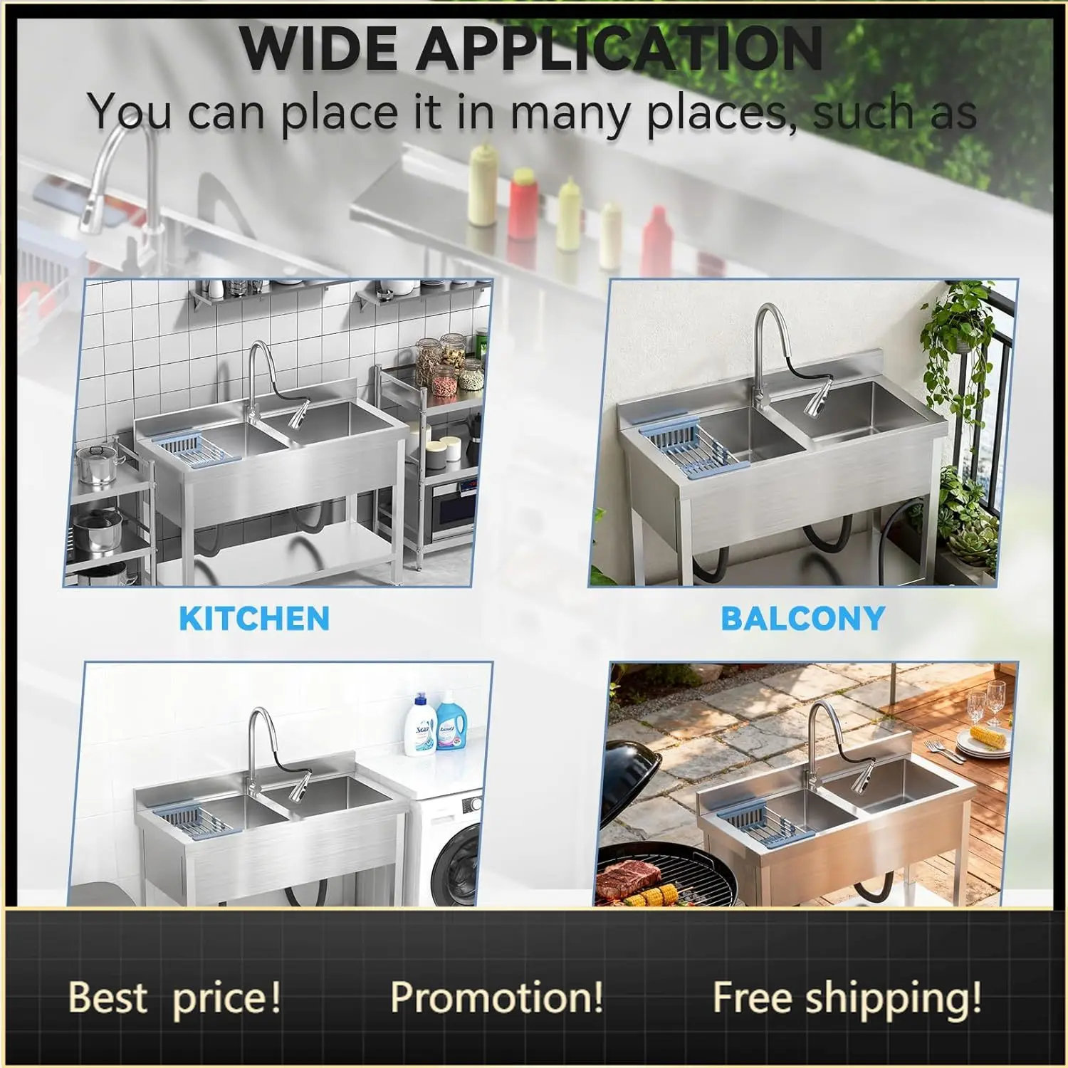 47Inch 2-Compartment Stainless Steel Utility Sink with Pull-out Faucet, Free Standing Double Bowl Kitchen Sink for Restaurant, G
47Inch 2-Compartment Stainless Steel Utility Sink with Pull-out Faucet, Free Standing Double Bowl Kitchen Sink for Restaurant, G