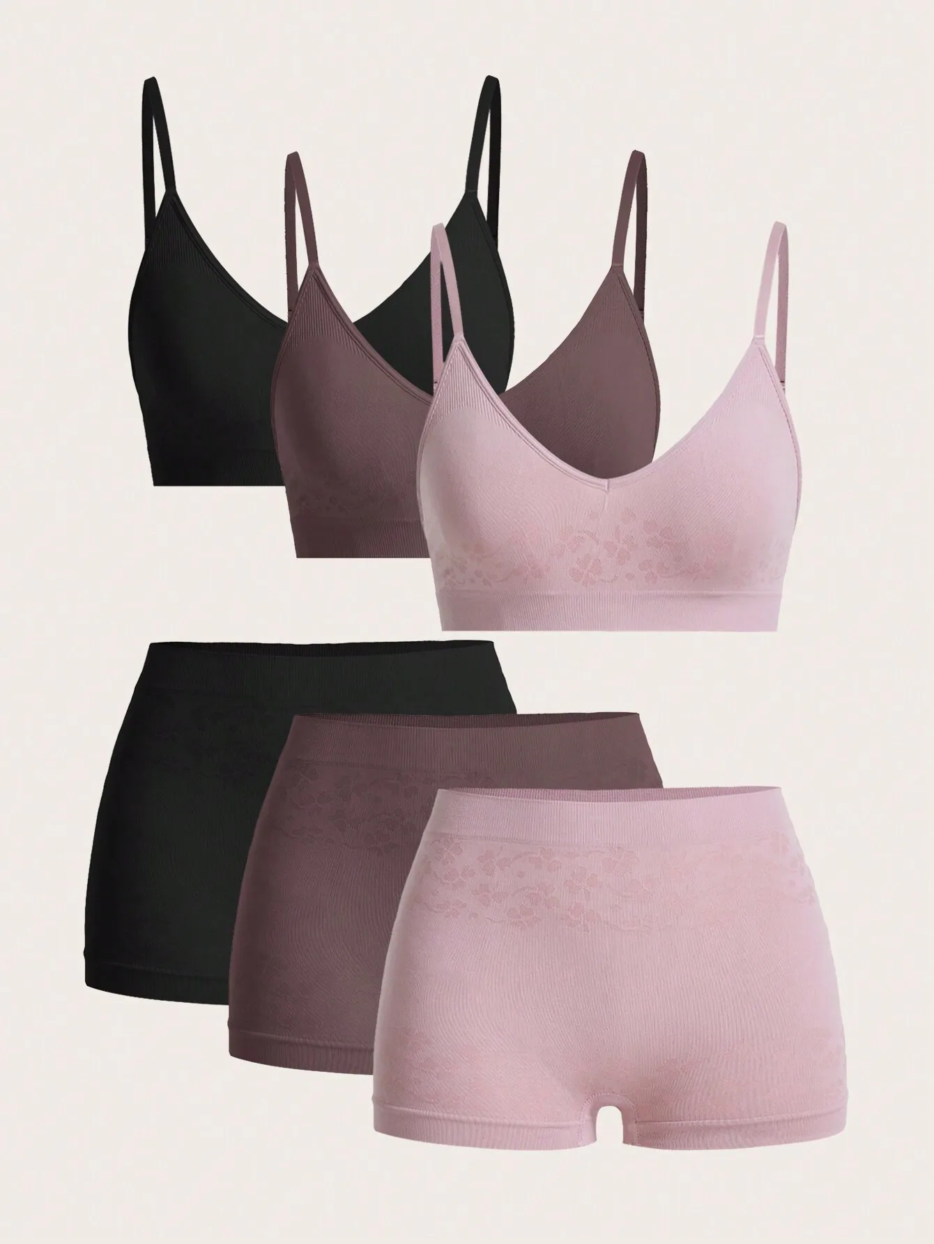 6-Piece Seamless Solid Color Floral-Print Bra and Brief Set for Women
6-Piece Seamless Solid Color Floral-Print Bra and Brief Set for Women