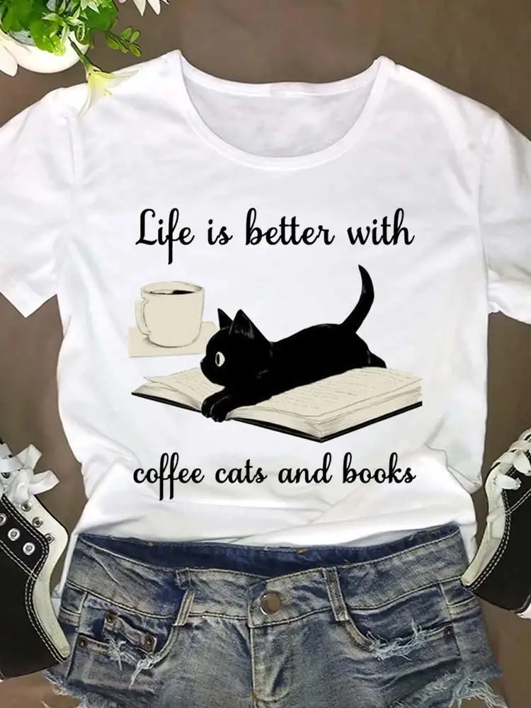 Women Short Sleeve Cat Coffee Sweet 90s Trend Fashion Clothing Clothes Graphic T Shirt Cartoon Summer Tee T-shirt Female Top
Women Short Sleeve Cat Coffee Sweet 90s Trend Fashion Clothing Clothes Graphic T Shirt Cartoon Summer Tee T-shirt Female Top