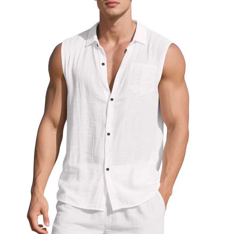 Fashion Turn Down Collar Men's Sleeveless Shirts Summer Solid Cotton Beach Shirt Male Casual Lightweight Breathable Blouse Tops
Fashion Turn Down Collar Men's Sleeveless Shirts Summer Solid Cotton Beach Shirt Male Casual Lightweight Breathable Blouse Tops