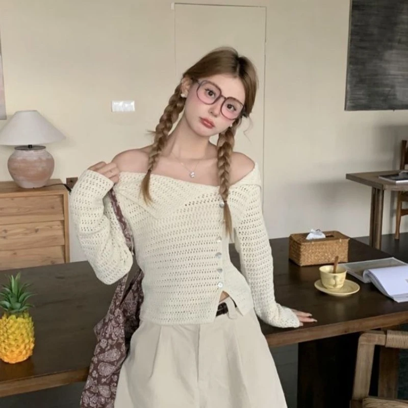 Deeptown Korean Style Sexy Sweater Women Off Shoulder Sweet Hollow-out Knitted Pullover Elegant Fashion Long Sleeve Sweaters
Deeptown Korean Style Sexy Sweater Women Off Shoulder Sweet Hollow-out Knitted Pullover Elegant Fashion Long Sleeve Sweaters