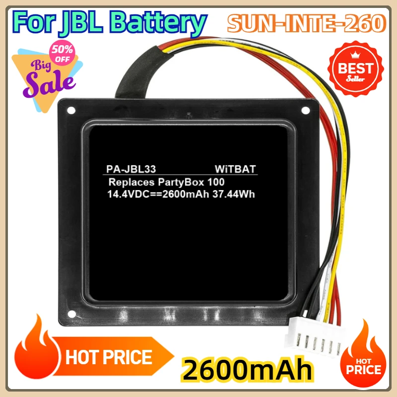 Replacement Compatible with JBL Partybox 100 High Power Portable Wireless Bluetooth Party Speaker 2600mAh SUN-INTE-260 Battery
Replacement Compatible with JBL Partybox 100 High Power Portable Wireless Bluetooth Party Speaker 2600mAh SUN-INTE-260 Battery