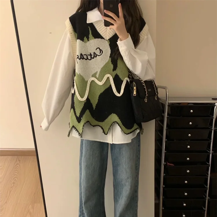 American Sle V-Ne Knitted Sweater Vest Women's Spring Autumn Irregular Design Heart Pattern Faionable All-Match Sle
American Sle V-Ne Knitted Sweater Vest Women's Spring Autumn Irregular Design Heart Pattern Faionable All-Match Sle