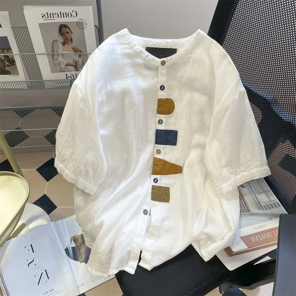 Japanese Lazy Style Unique And Chic Patchwork Cotton And Linen Shirts For Men And Women In Summer Loose Casual Niche Short-Sleev
Japanese Lazy Style Unique And Chic Patchwork Cotton And Linen Shirts For Men And Women In Summer Loose Casual Niche Short-Sleev