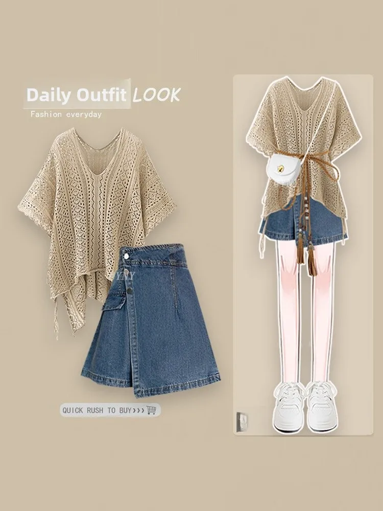 Vacation Style Women's Shirt Hollow out Unique Top with Jeans Skirt Autumn 2026 New Design Elegant Fashion Set Casual Wear
Vacation Style Women's Shirt Hollow out Unique Top with Jeans Skirt Autumn 2026 New Design Elegant Fashion Set Casual Wear