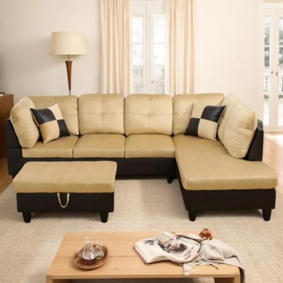 Modular L-Shaped Sectional Couches, 3-Piece Convertible Couch with Storage Ottoman, 4-Seat Comfy Sofa with Chaise for Living Ro
Modular L-Shaped Sectional Couches, 3-Piece Convertible Couch with Storage Ottoman, 4-Seat Comfy Sofa with Chaise for Living Ro