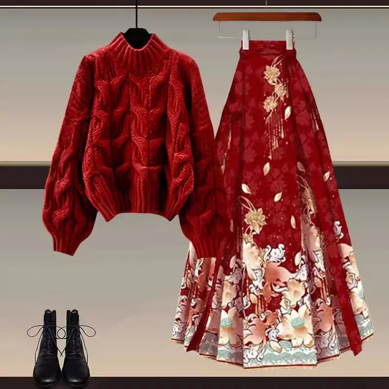 New Year Fashionable Women's Hanfu Skirt Set Red Knitted Sweater Half-length Spring Early Season Matching Outfit Traditional ...
New Year Fashionable Women's Hanfu Skirt Set Red Knitted Sweater Half-length Spring Early Season Matching Outfit Traditional ...