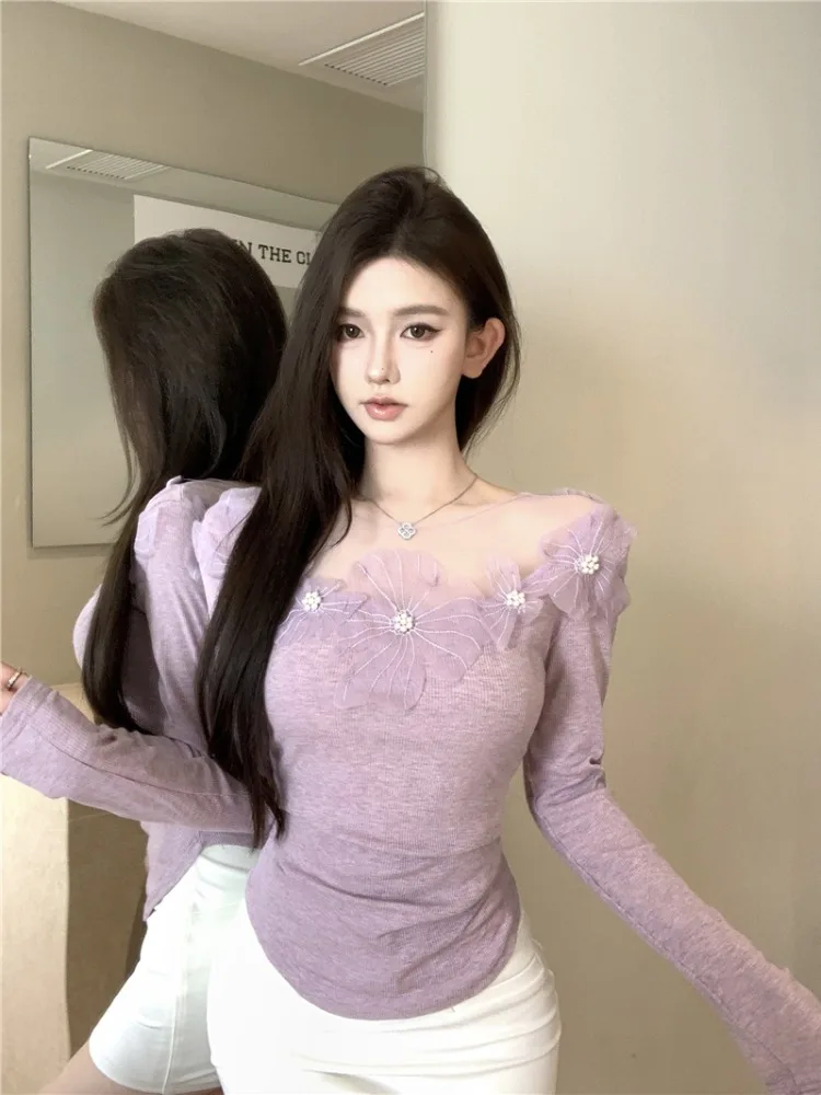 Retro Chic Lace Trim Fitted Knit Shirt Women's Early Autumn Pure Desire Style Floral Print Long Sleeve Short Length Trendy Top
Retro Chic Lace Trim Fitted Knit Shirt Women's Early Autumn Pure Desire Style Floral Print Long Sleeve Short Length Trendy Top